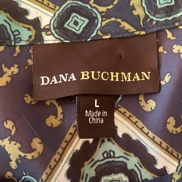 🛍️3 For $10🛍️ Dana Buchman Green Blue Sheer Scarf Top Navy Blue Camisole, L - Picture 6 of 11